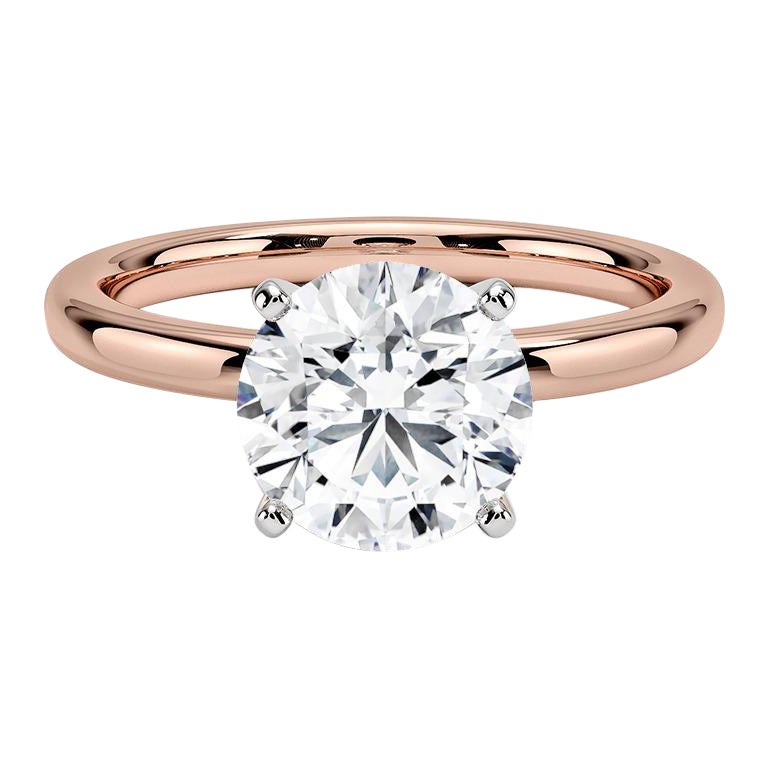 2.00 Carat Round Diamond 4-Prong Ring in 14k Rose Gold For Sale