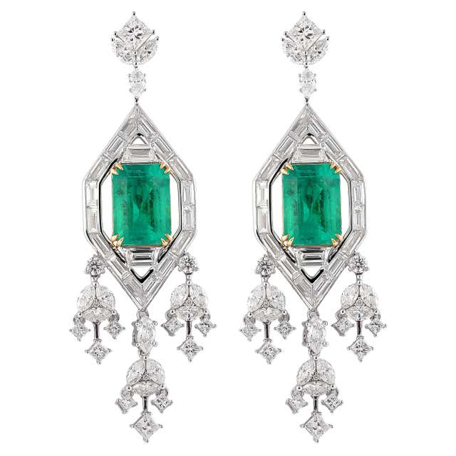Art Deco Colombian Emerald Set with Diamond in 18 Karat White and ...