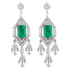 Boucles d'oreilles de style Art déco avec émeraude colombienne GRS et diamants en 18KWYG