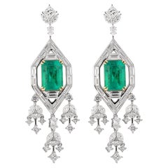 Boucles d'oreilles de style Art dco en or 18 carats avec meraude de Colombie GRS et diamants