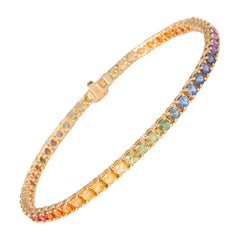 Alexander 5.58 Carat Rainbow Sapphire Tennis Bracelet 18 Karat Yellow Gold