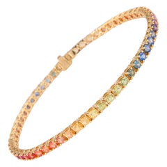 Alexander 5.63 Carat Rainbow Sapphire Tennis Bracelet 18 Karat Yellow Gold