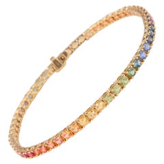 Alexander 5.65 Carat Rainbow Sapphire Tennis Bracelet 18 Karat Yellow Gold
