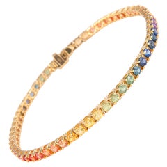 Alexander 5.66 Carat Rainbow Sapphire Tennis Bracelet 18 Karat Yellow Gold