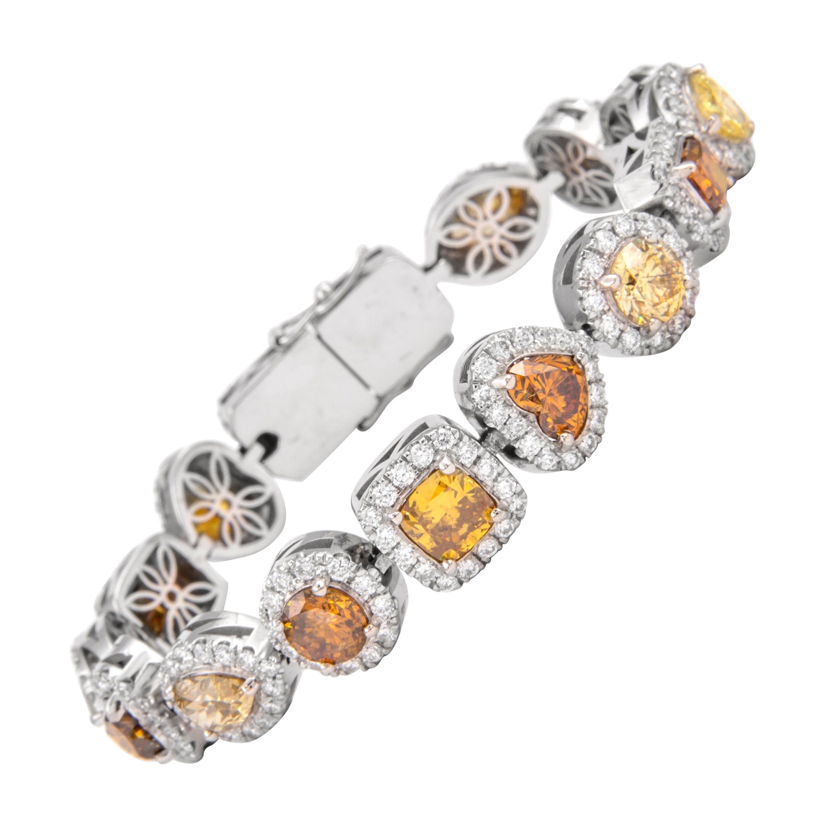 Alexander All GIA 18.99ct Multi Fancy Deep-Fancy Color Diamond Bracelet 18k For Sale