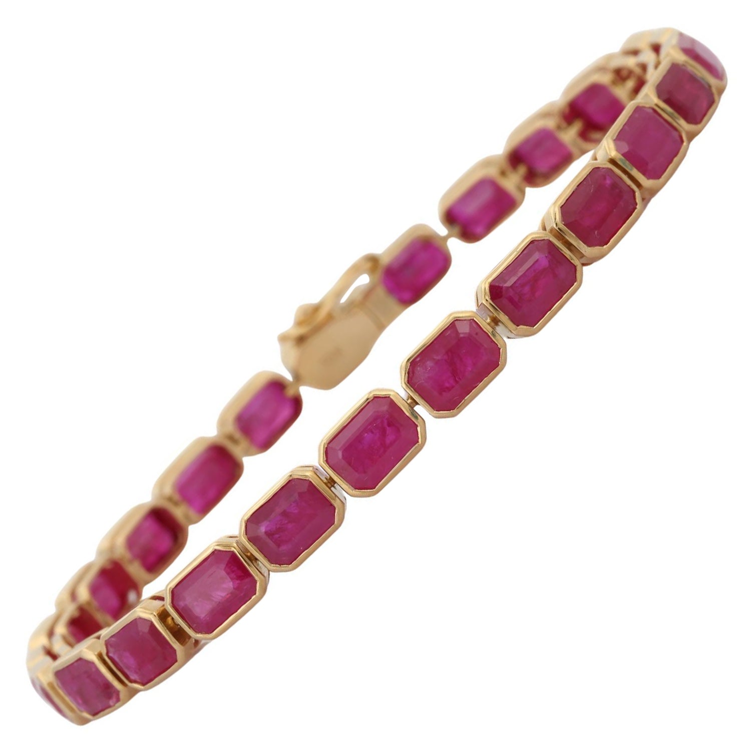 18K Yellow Gold Octagon Cut Ruby Bracelet For Sale