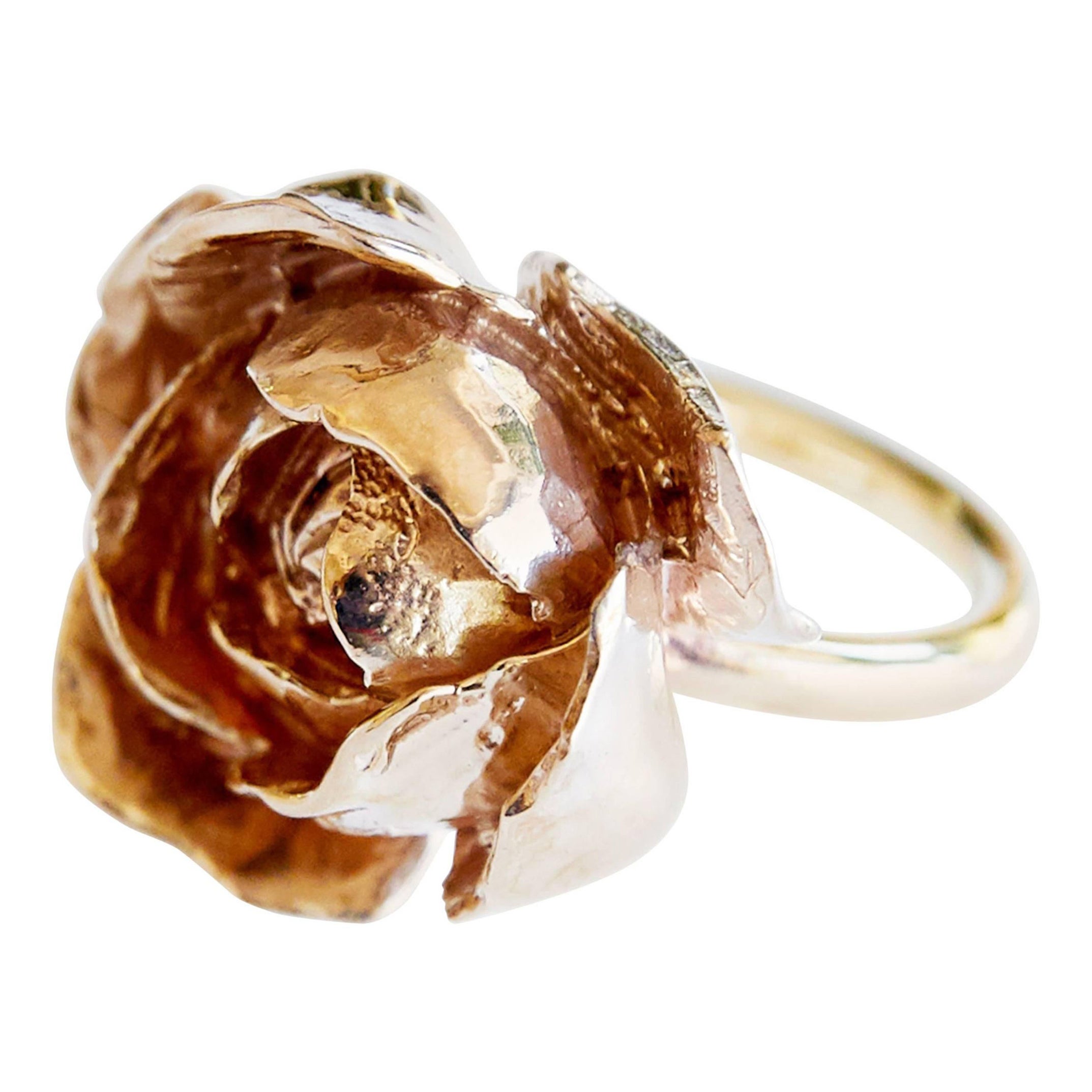 Rose Ring Gold Cocktail Ring J Dauphin For Sale