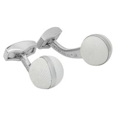 Rhodium Plated Guilloche Sphere Cufflinks with Lapis