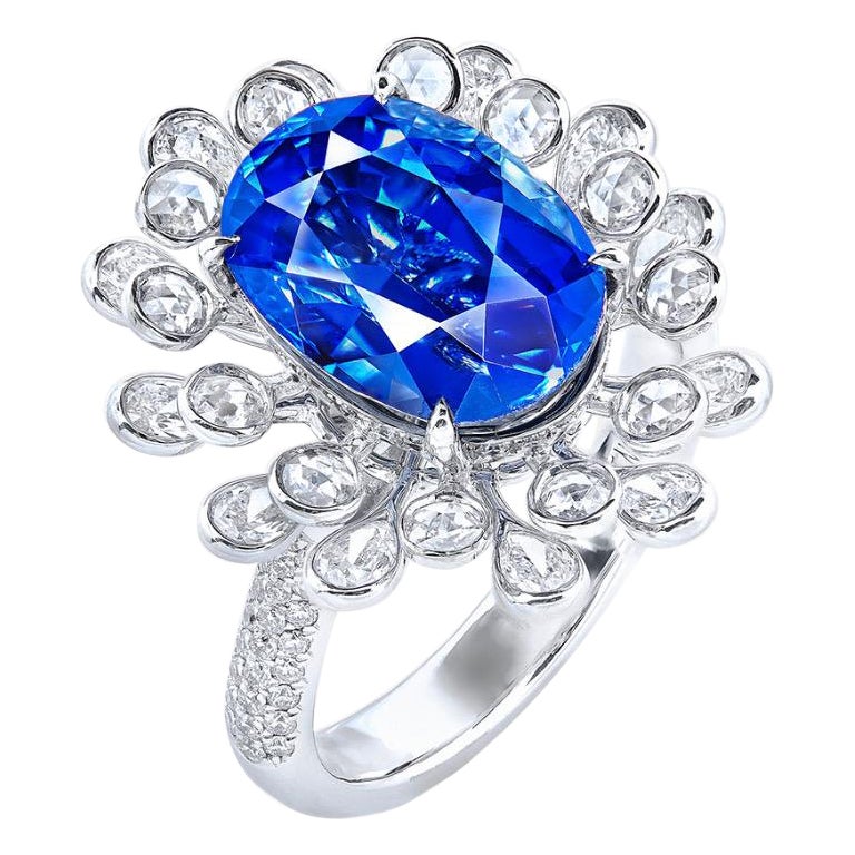 Emilio Jewelry 6.00 Carat Certified Kashmir Sapphire Ring For Sale