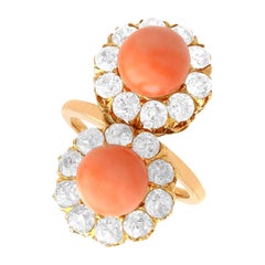 Bague cocktail ancienne en or rose de 6,06 carats et diamants de 2,86 carats