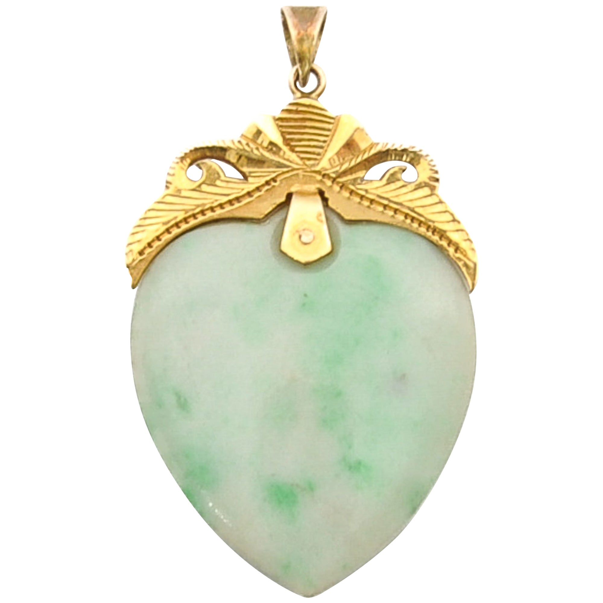 Nephrite Jade Heart 14 Karat Gold Pendant For Sale