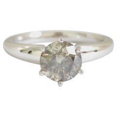 1.29 Carat Round Cut Color Diamond White Gold Solitaire Ring 14 Karat