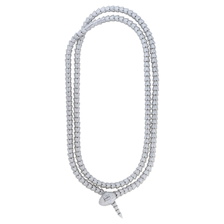 Bulgari Serpenti Diamond Snake Necklace in 18k White Gold at 1stDibs