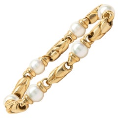 Bulgari 18 Yellow Gold Cultured Pearl and Gold Station Bracelet