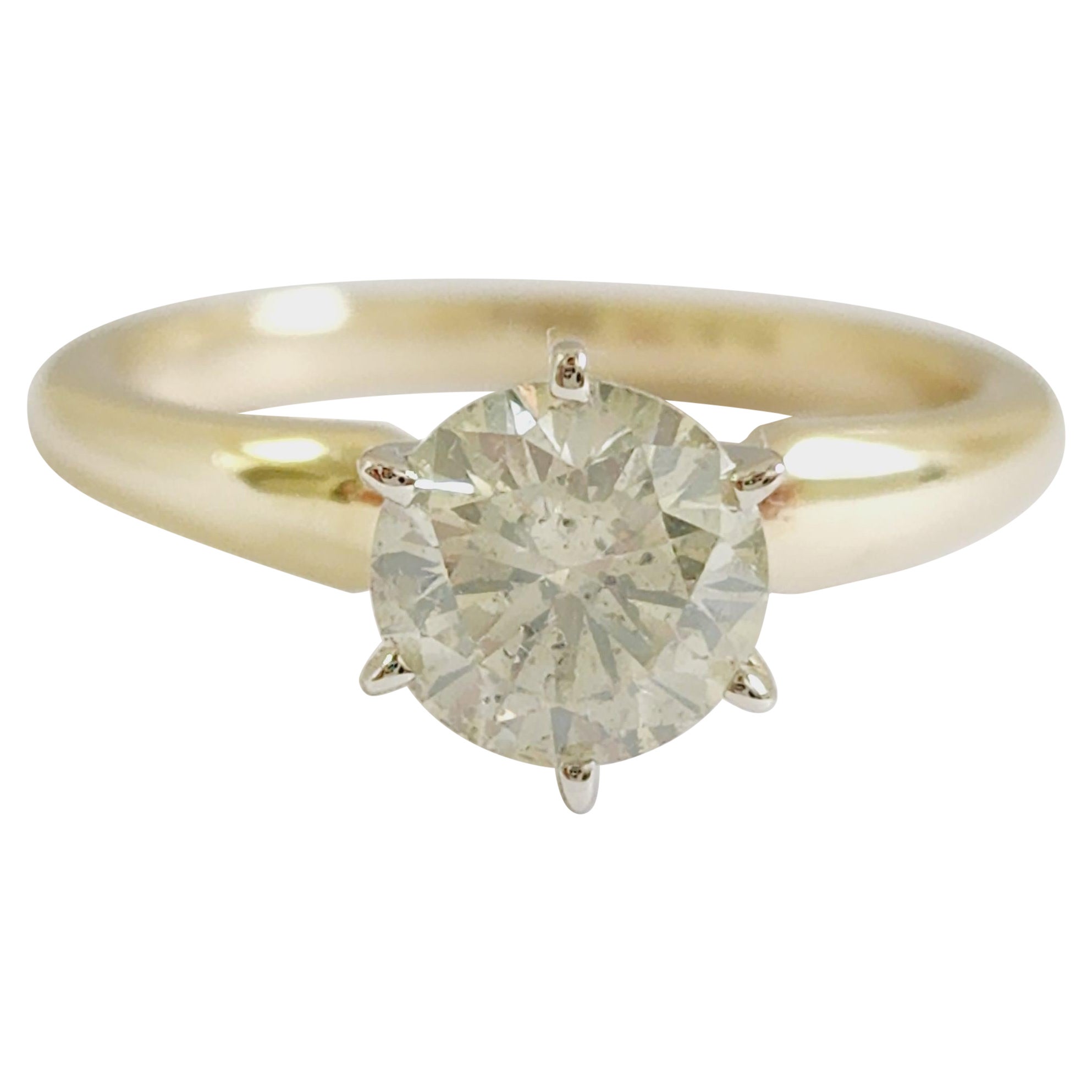 GIA 1.29 Carat Round Cut Diamond 14 Karat Yellow Gold Solitaire Ring For Sale