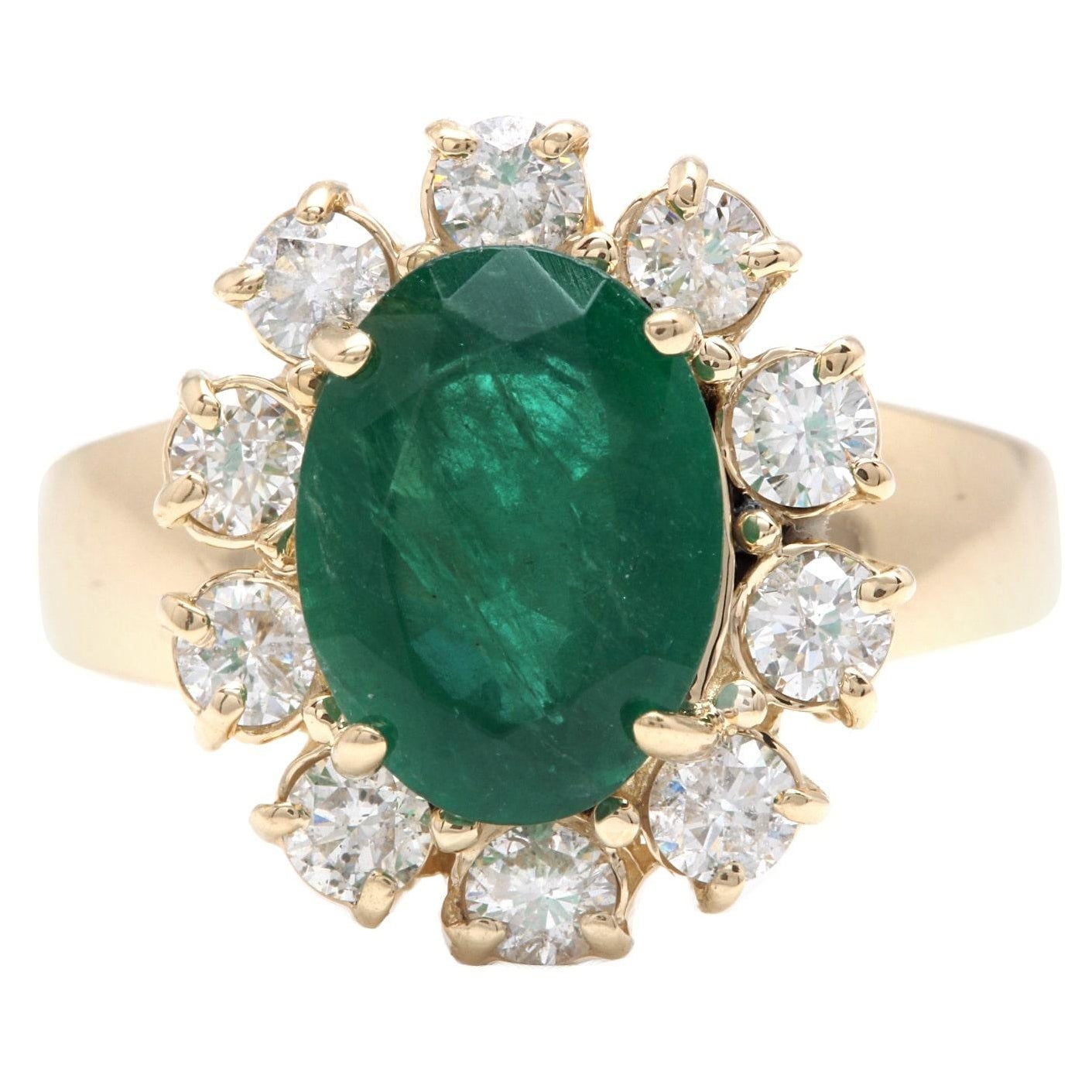 4,40 Karat natürlicher Smaragd und Diamant 14K massiver Gelbgold Ring
