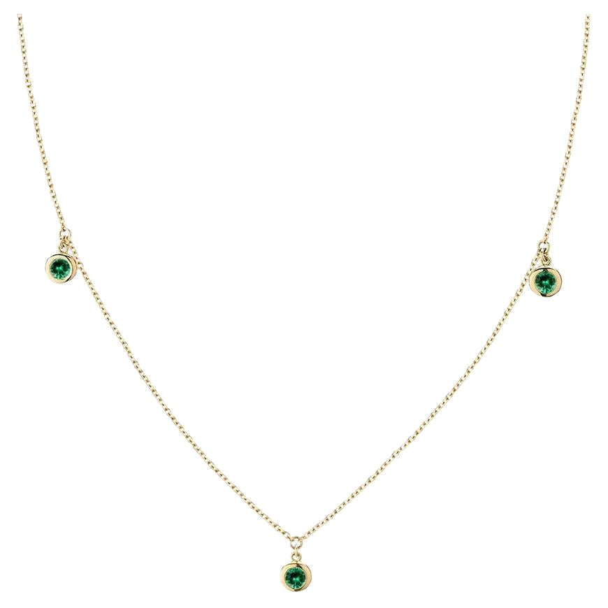 Ecksand 14k Yellow Gold Three Emerald Choker Necklace For Sale
