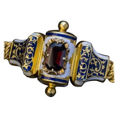 Antique Jewish Garnet Enamel Gold Torah Scroll Bracelet
