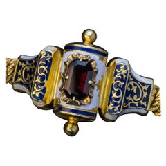 Antikes jüdisches Granat-Emaille-Armband mit Gold-Torah-Schnörkeln