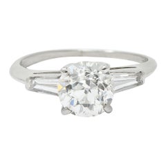 1950's Mid-Century 1.81 Carats Diamond Platinum Engagement Ring GIA