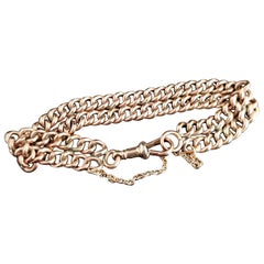 Antique 9k Gold Albert Chain Bracelet, Double Row Curb Link