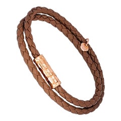 Bracelet in Italian Brown Leather with Rose Gold Plated Sterling Silver, Size S