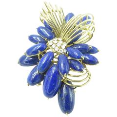 1960s EMIS Lapis Lazuli Diamond Gold Brooch