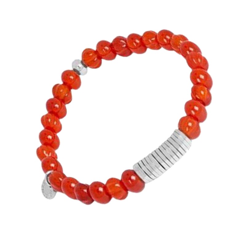 Classic Discs Bracelet with Carnelian and Sterling Silver, Size L For Sale