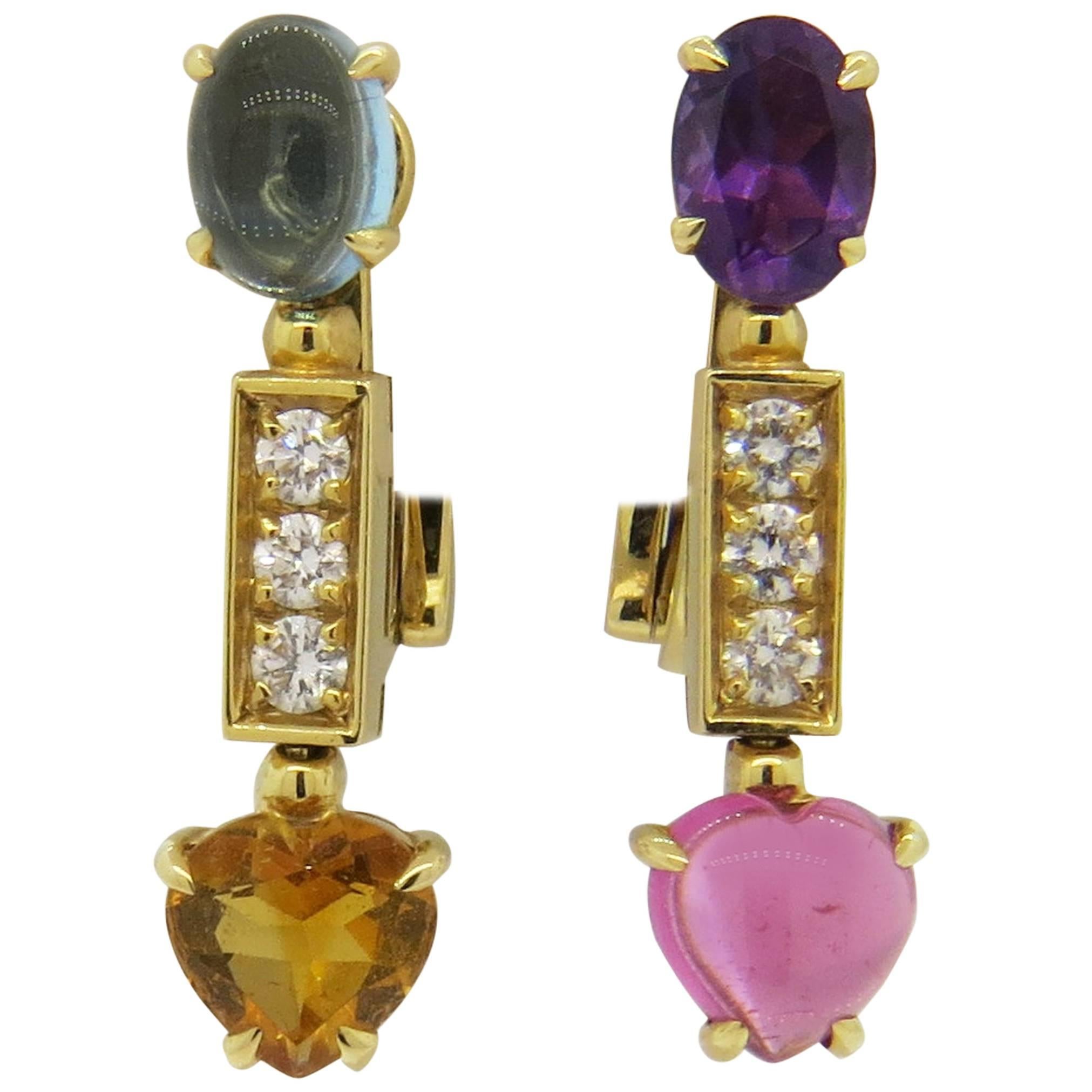 Bulgari Allegra Multi Gemstone Diamond Gold Earrings