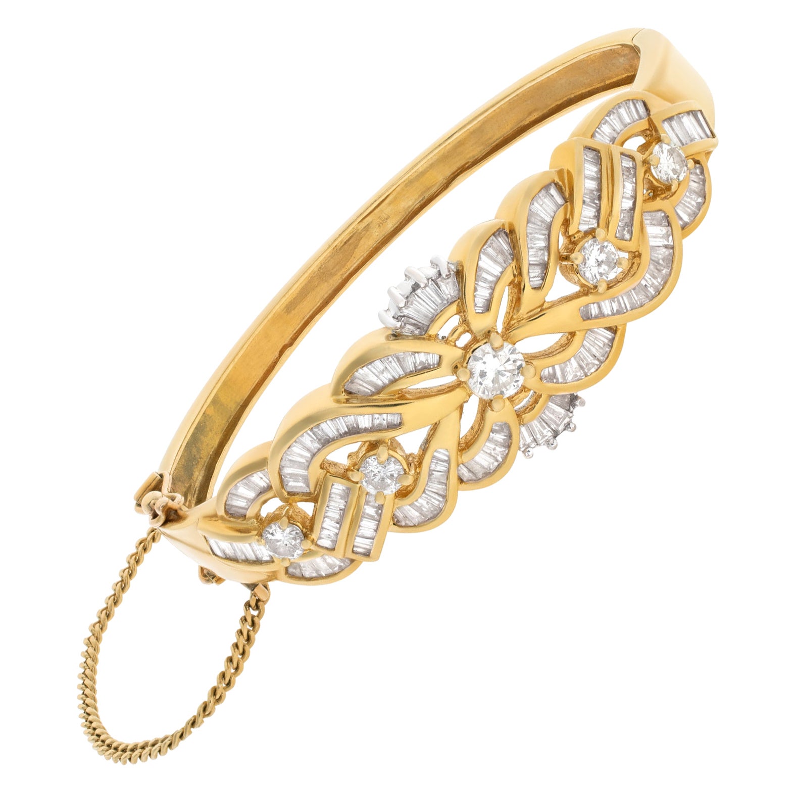 Diamond Hinged Bangle Set in 18k Yellow Gold For Sale