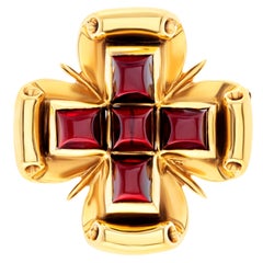 Vintage Byzantine Cross Brooch/Pendant with Garnet Set in 14k Gold, from the "Cleo"