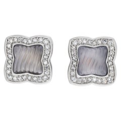 Diamonds Earrings in 18K White Gold, David Yurman Carved Chalcedony Quatrefoil