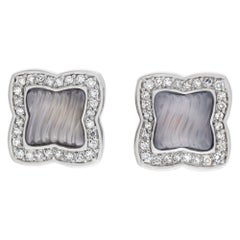 Vintage Diamonds Earrings in 18K White Gold, David Yurman Carved Chalcedony Quatrefoil