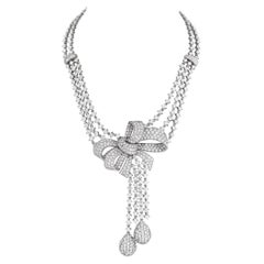 Diamond Bow Necklace 18K White Gold with Approximately 63 Carats in Diamonds