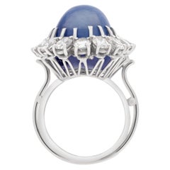 Sapphire & Oval Diamond Ring Set in Platinum Cabochon Star