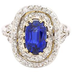3.19 Carat GIA and AGL Cert Natural Sapphire Diamond Gold Ring 
