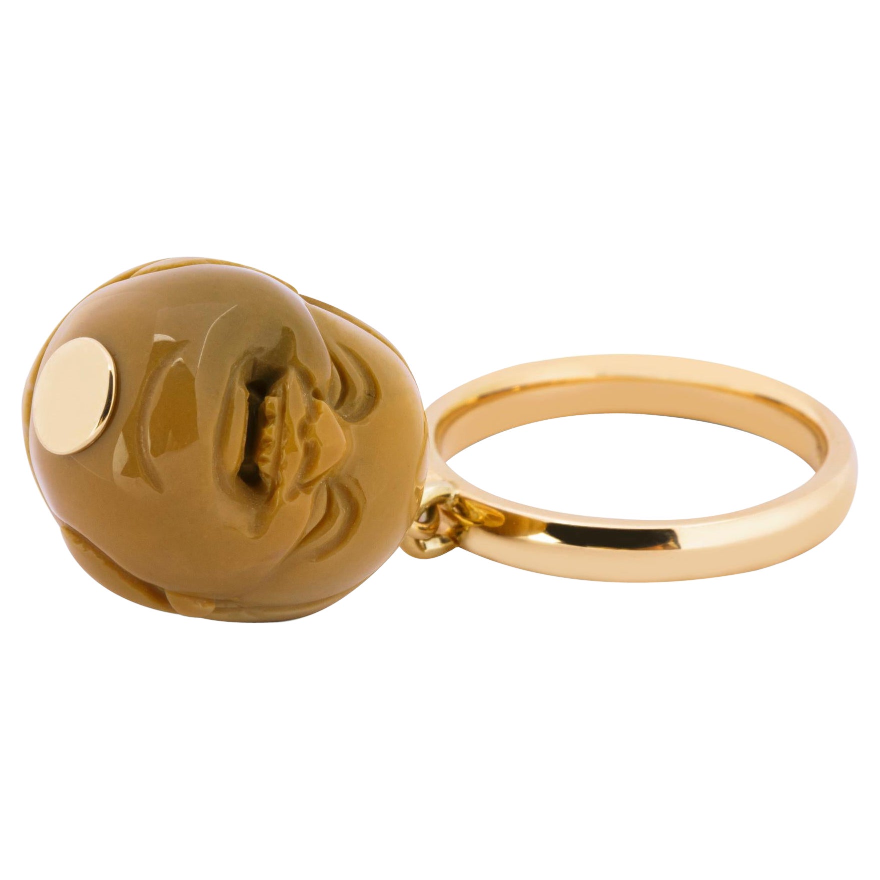 Alex Jona Jasper Smile Face Charm 18 Karat Yellow Gold Ring  For Sale