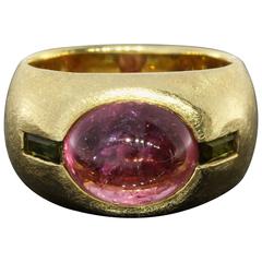 Custom Pink and Green Tourmaline Gold Ring