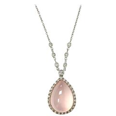 Favero Cabochon Rose Quartz Diamond Gold Necklace