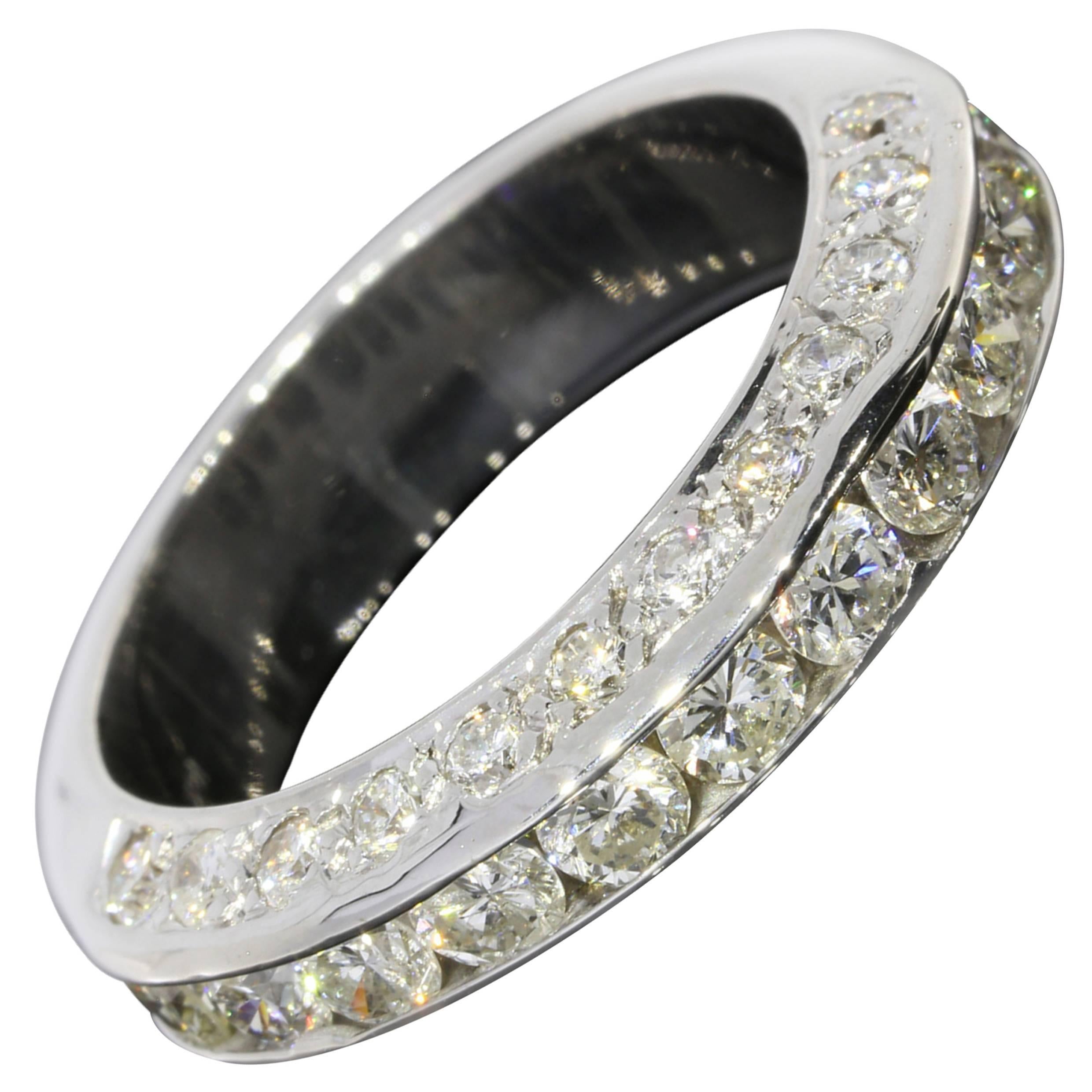 Scintillating Diamond Gold Three-Sided Channel Wedding Band Stack Ring
