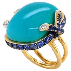 Cabochon Turquoise and Sapphire Ring