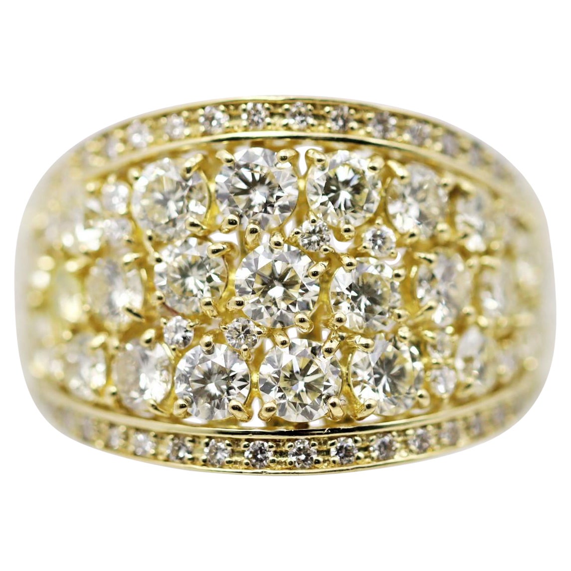 Wide Diamond Cluster Gold Band Ring For Sale
