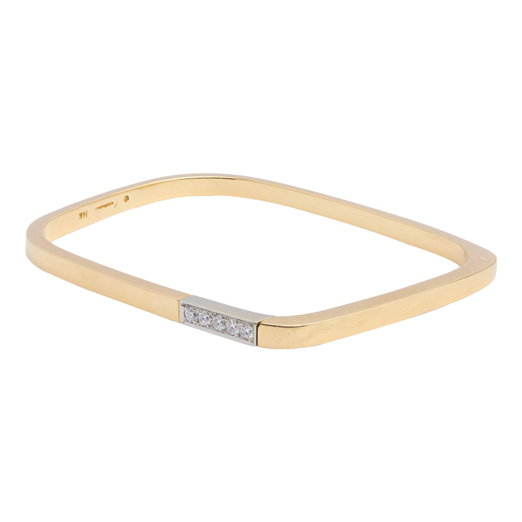 14 Karat White Gold & Yellow Gold Hinged Diamond Bangle