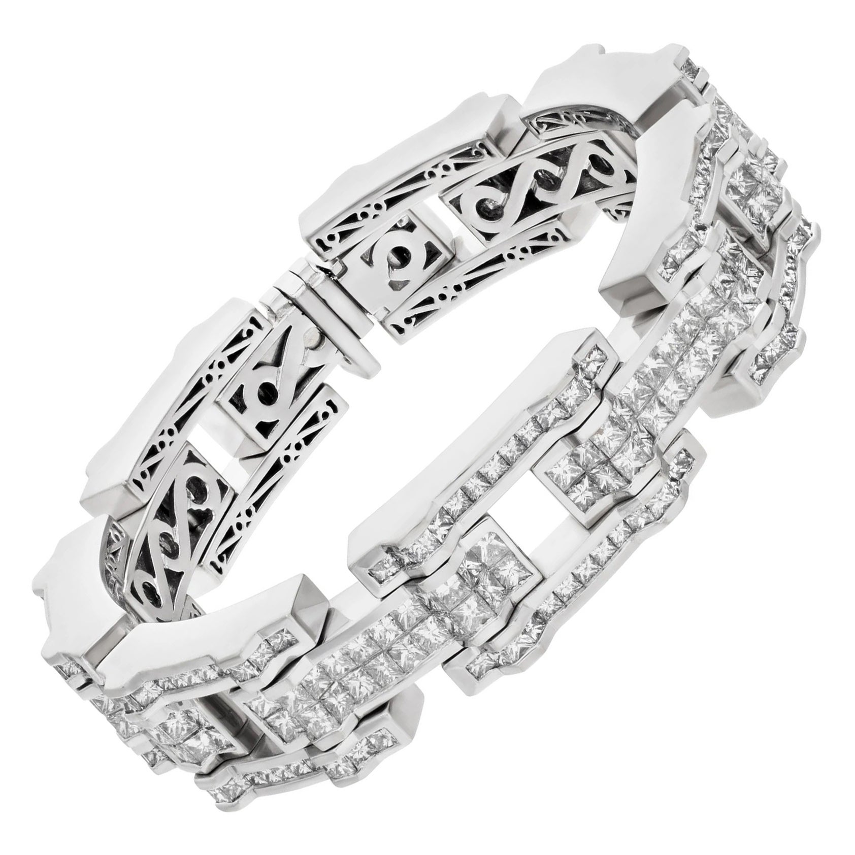 Mens Diamond Bracelet 18k White Gold, Heavy and Bright For Sale