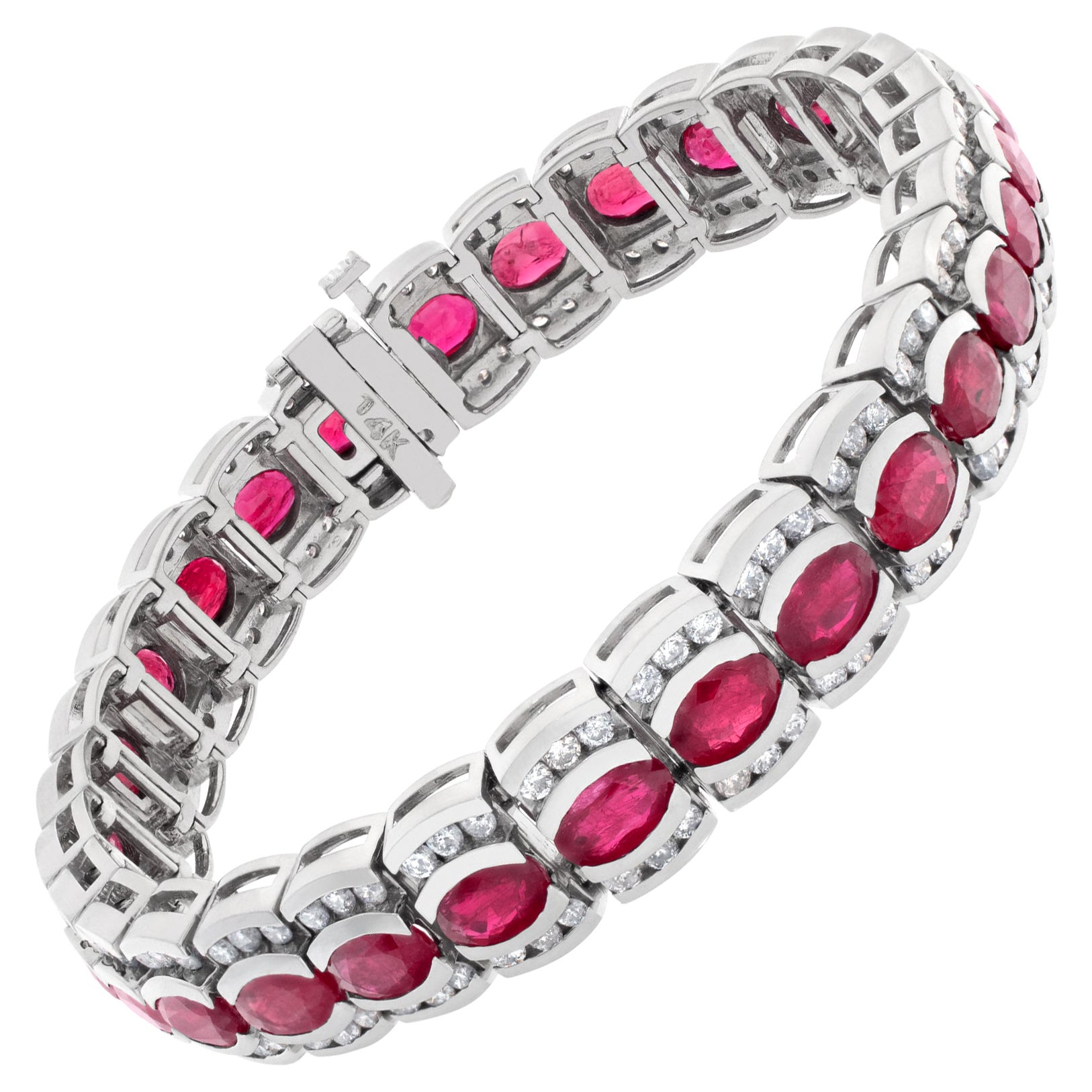 Line Bracelet in 14k White Gold with 4 Cts in Diamonds and 17.10 Cts in Rubies For Sale