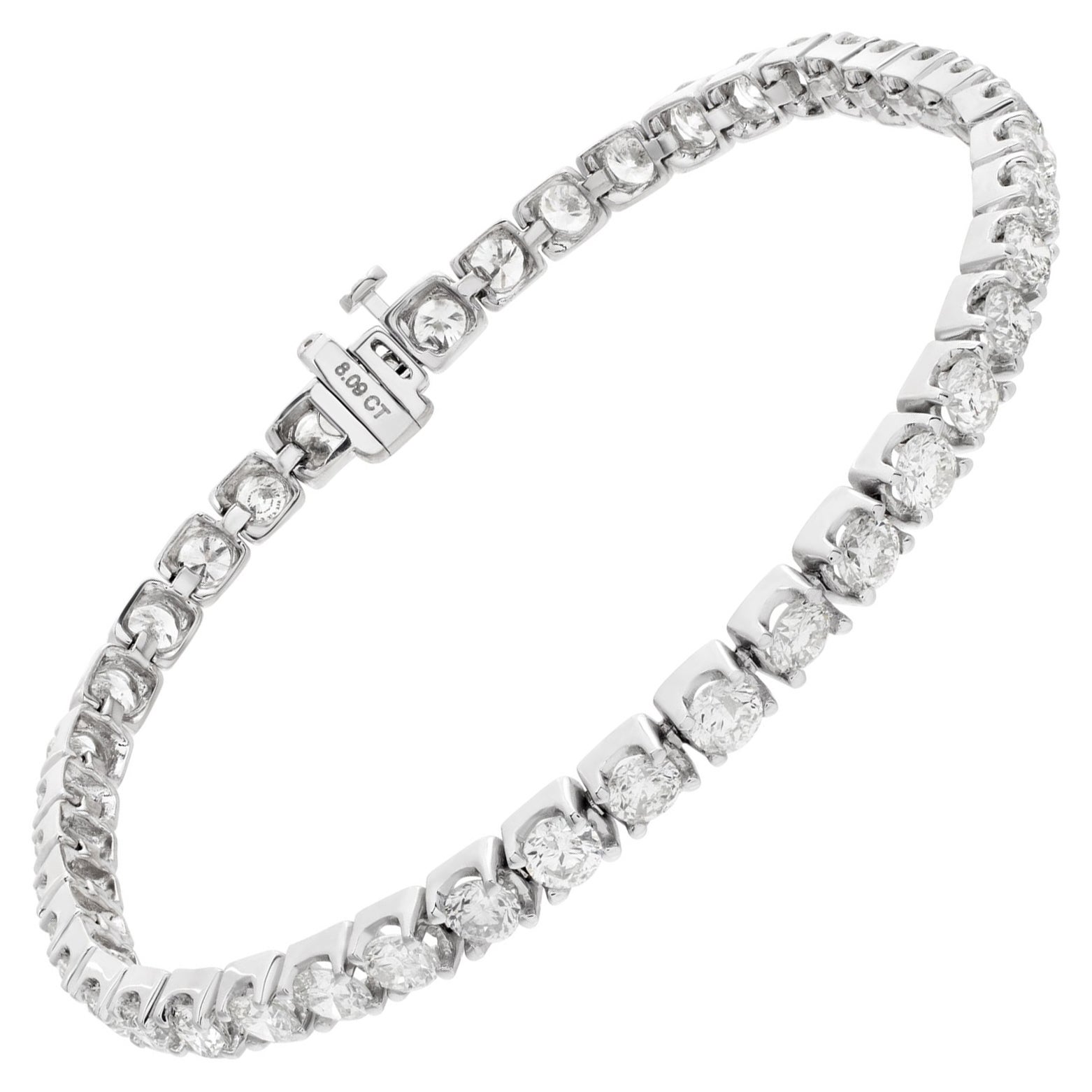 Line Diamond Bracelet with 8.09 Carat Full Cut Round Diamonds Set For Sale