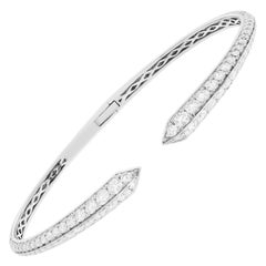 Bracelet jonc en or blanc 18 carats avec 2,36 carats de diamants, taille ajustable au poignet