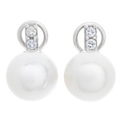 Pearl and Diamond Earrings in 14k White Gold