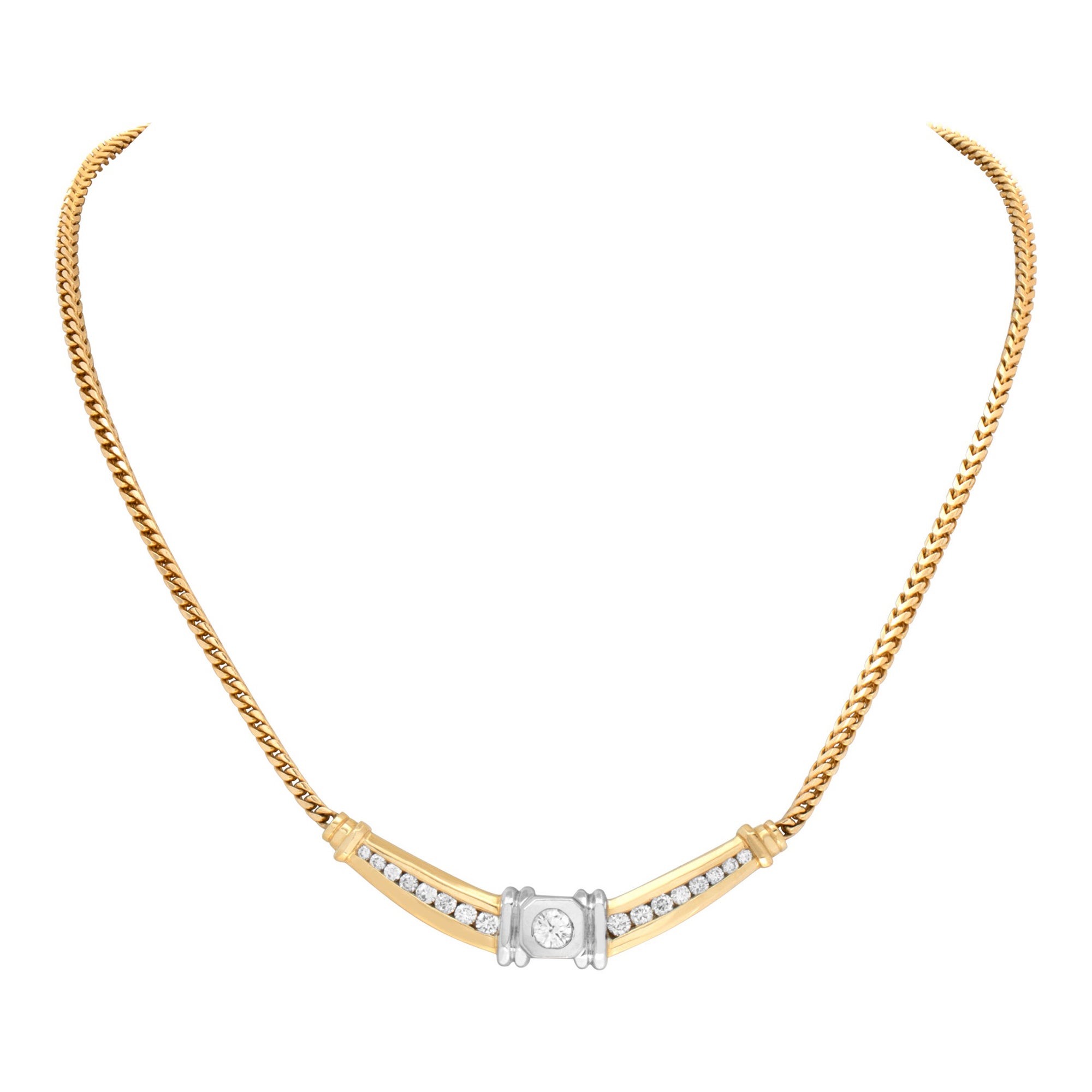 Chaîne collier en or jaune et blanc 14 carats avec diamants