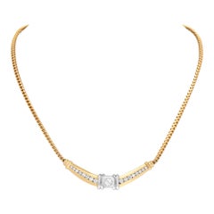 Vintage Diamond Chain Necklace In 14k Yellow And White Gold